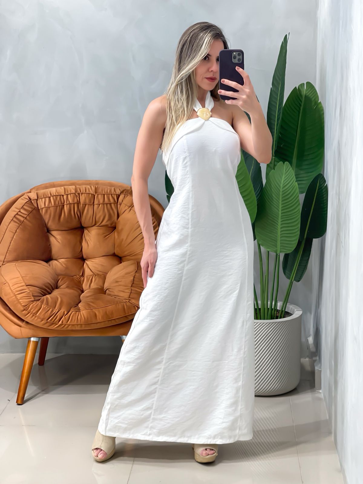 Vestido Longo em Alfaiataria Sensoriale com Amarração e Pedraria Muriel Ref. 175