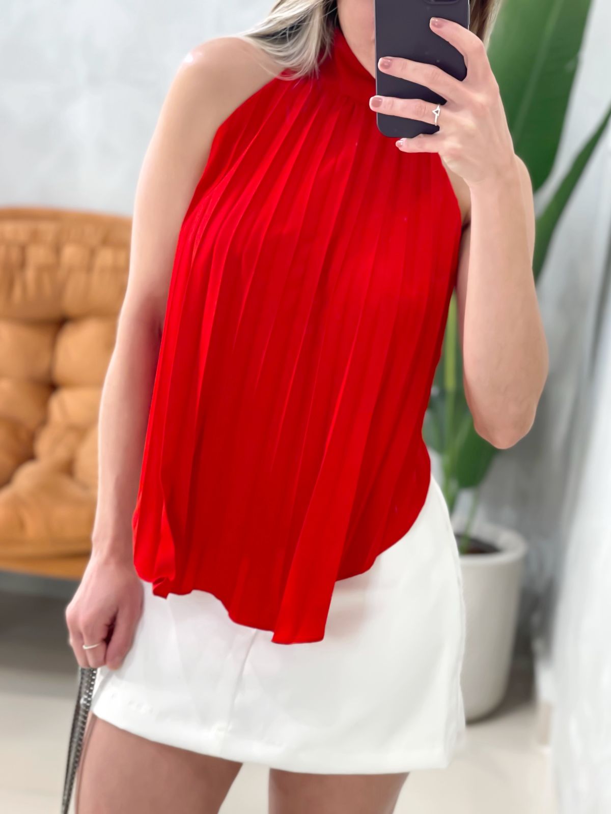 Blusa em Crepe Plissada com Gola e Amarração Giovana Ref. 1781